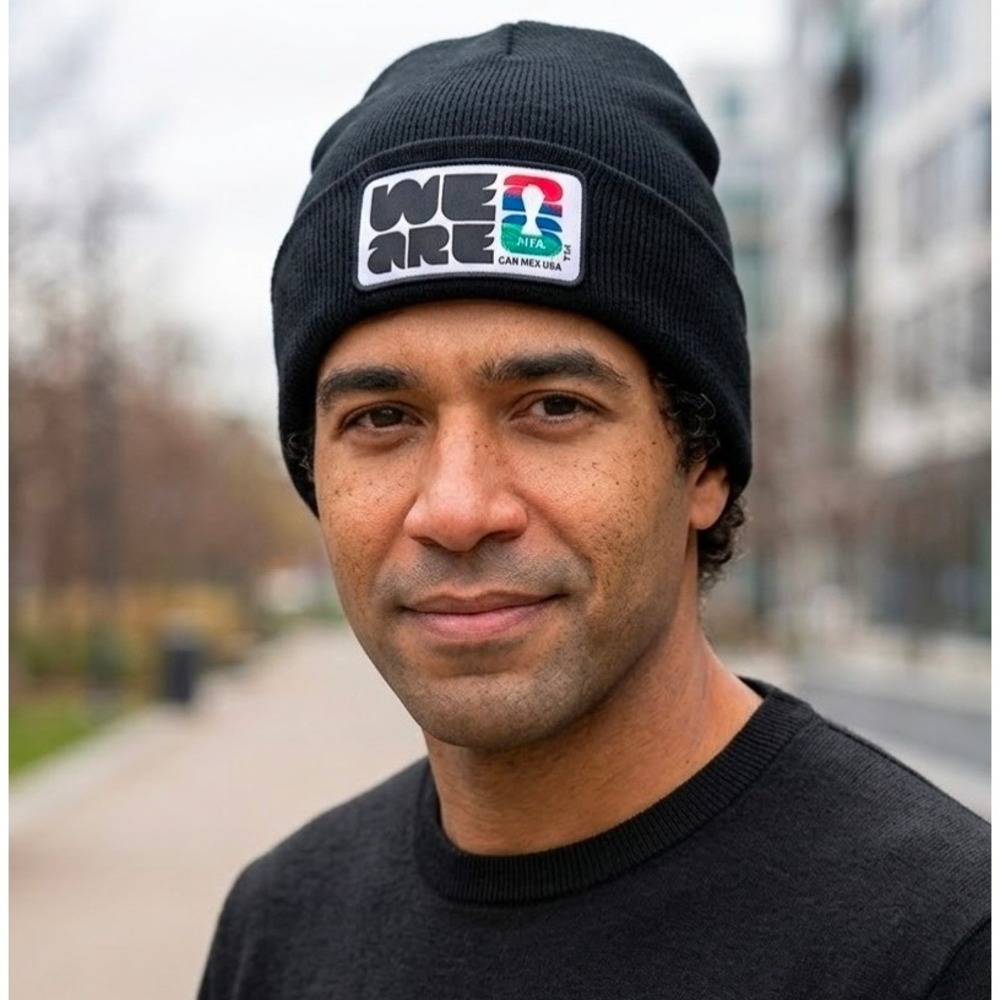 FIFA World Cup 2026 We Are CAN MEX USA Patch Beanie Black Knit Hat Soccer New